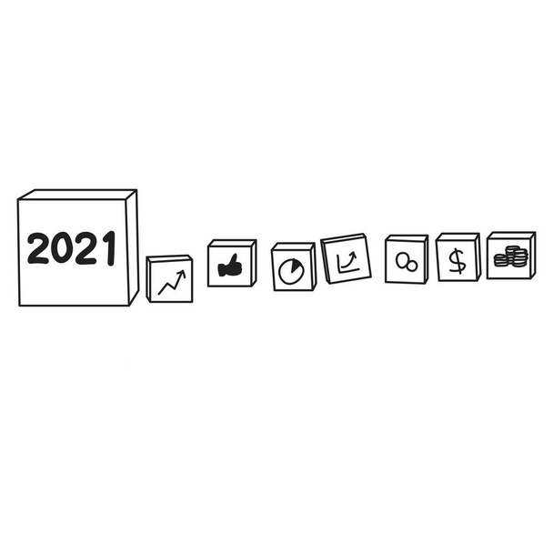 Illustratie hand getekend voor nieuwjaarsconcept. Gelukkig nieuwjaar 2021. Resolutie voor 2021 - Vector, afbeelding