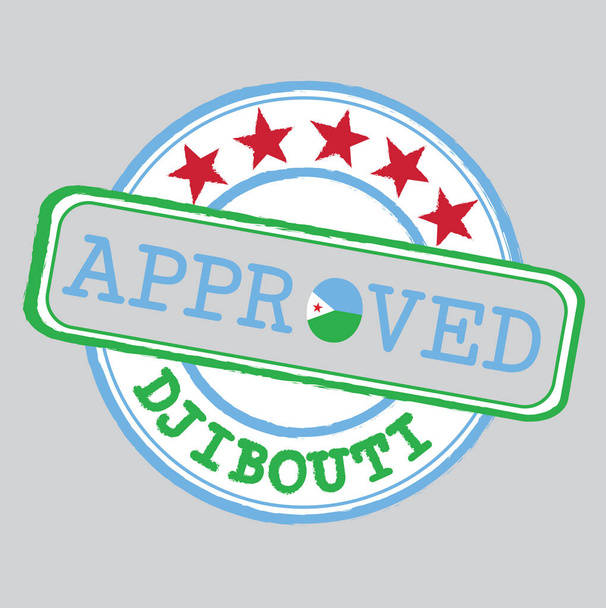Vector Stamp of Approved logo with Djibouti Flag in the shape of O and text Djibouti. Grunge Rubber Texture Stamp of Approved from Djibouti. - Vector, Image