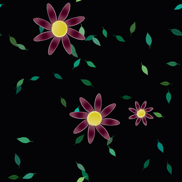 flores abstratas com folhas verdes sem costura padrão, ilustração vetorial - Vetor, Imagem