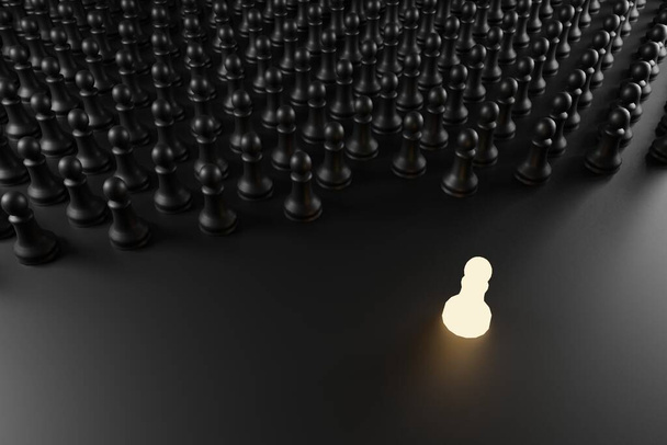 Strategický koncept podnikatelského lídra s figurkami v šachách, vedení. 3D vykreslování - Fotografie, Obrázek