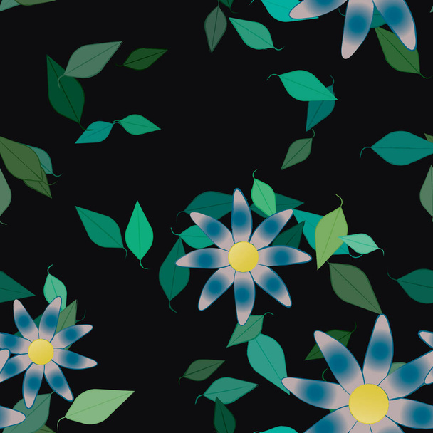 αφηρημένα λουλούδια με πράσινα φύλλα χωρίς ραφή μοτίβο, διανυσματική απεικόνιση - Διάνυσμα, εικόνα
