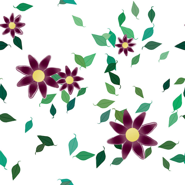 abstrakte Blüten mit grünen Blättern, nahtloses Muster, Vektorillustration - Vektor, Bild