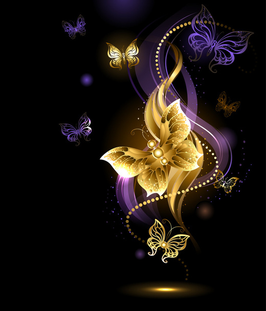 Magic gold butterflies - Vector, afbeelding