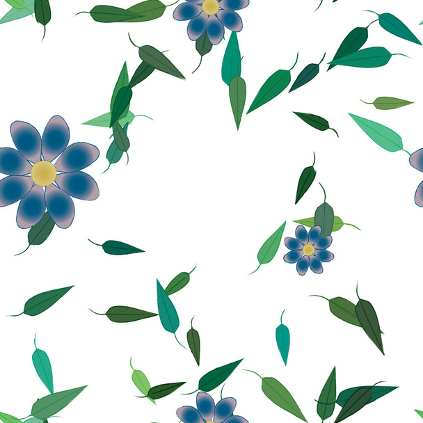 abstract flowers with green leaves seamless pattern, vector illustration - Vetor, Imagem