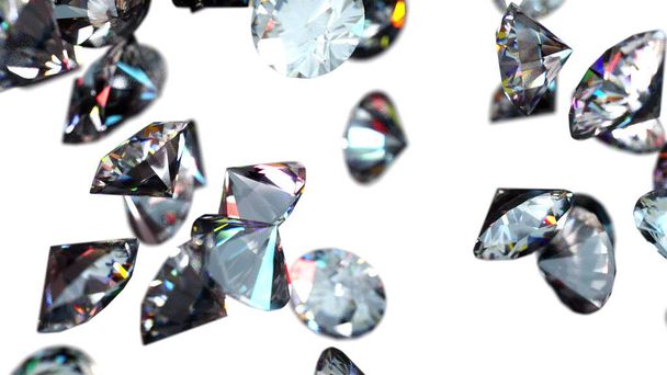 Caída de diamantes grandes, computadora generada. 3d renderizado de hermoso fondo. - Foto, imagen