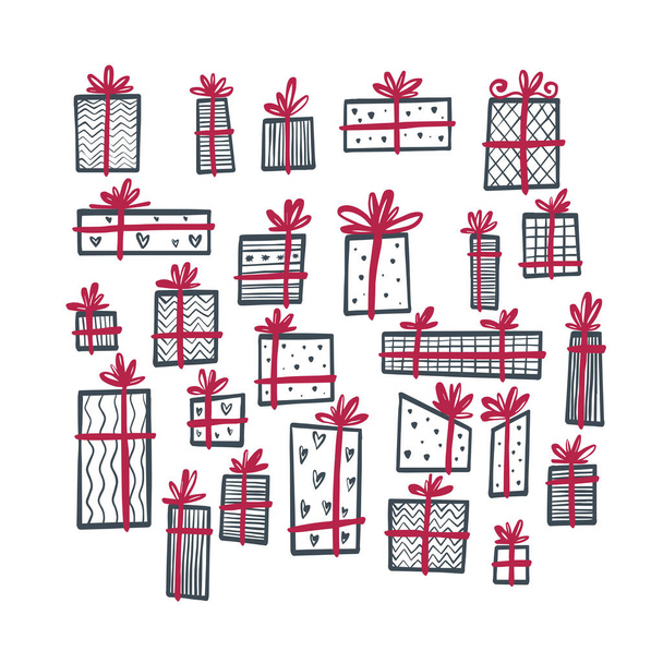Een paar met de hand getekende kerstcadeaus. Illustratie in Scandinavische, minimalistische stijl. Vectorafbeelding, clipart, bewerkbare details. - Vector, afbeelding