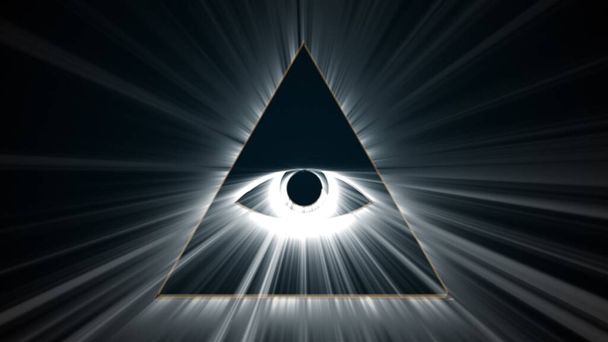 Символизм Мейсона все видят глаза, компьютер генерируется. 3D рендеринг лучевой дельты на тёмном фоне - Фото, изображение