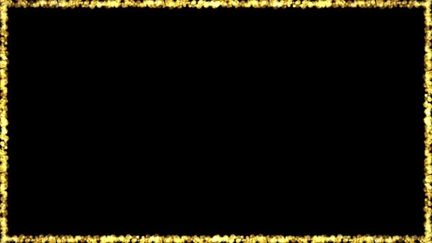 Golden Bokeh Light Particles Frame Animation Loop. Animación de marco brillante dorado en estilo bokeh ilumina partículas sobre un fondo negro. Elemento adecuado para componer en proyectos de celebración, Navidad y Año Nuevo o Lujo. - Imágenes, Vídeo