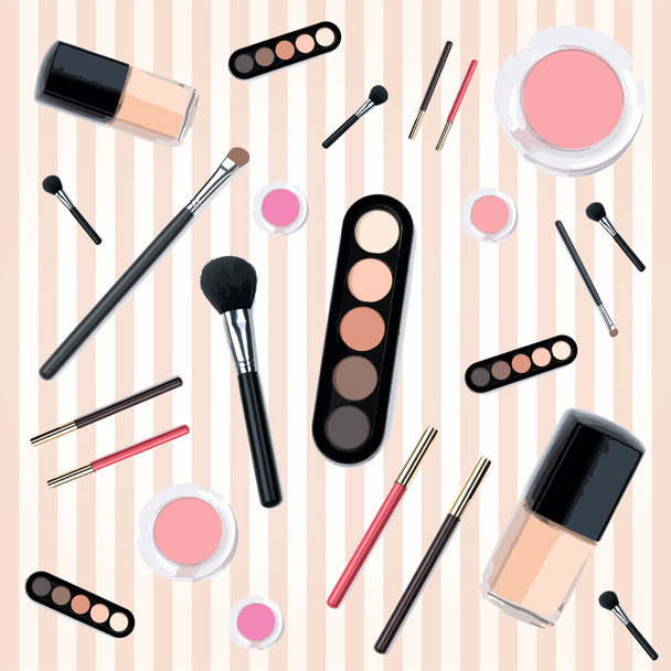 Isolated beautiful cosmetics and brushes for women - ベクター画像