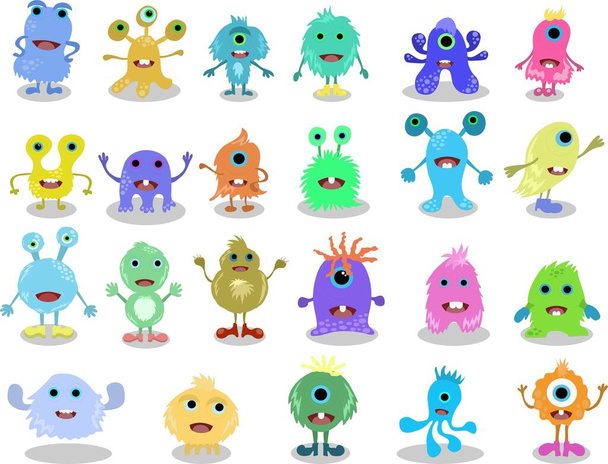 Colección de Monstruos de dibujos animados. Conjunto vectorial de monstruos de dibujos animados aislados - Vector, Imagen