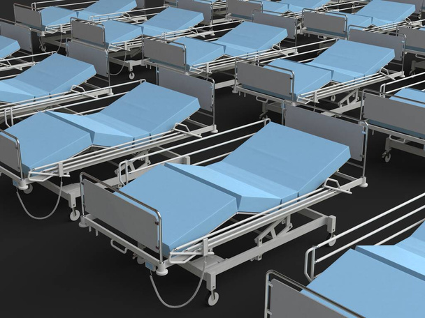 Reihen von Krankenhausbetten nebeneinander aufgestellt - Foto, Bild