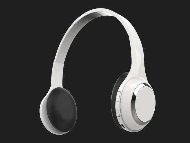 Moderni valkoinen hoikka langattomat kuulokkeet hopea yksityiskohtia - matala kulma laukaus - Valokuva, kuva