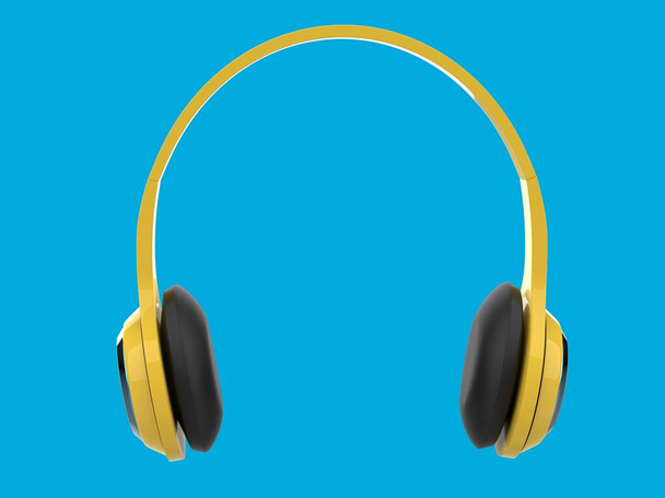 Auriculares inalámbricos delgados amarillos modernos con detalles metálicos azules - vista frontal - Foto, imagen