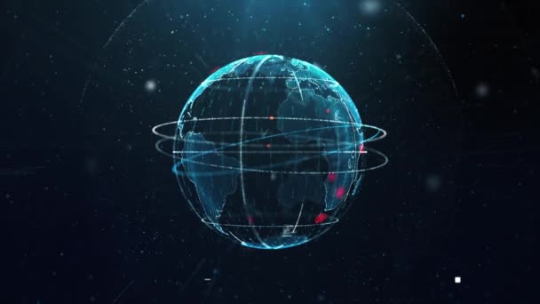 Hermosa red global de negocios que gira en el espacio sin fisuras. Animación Looped 3D de Esferas de Cuadrícula Abstracta con Cambio de Números y Texto. Concepto científico. 4k Ultra HD 3840x2160. - Imágenes, Vídeo