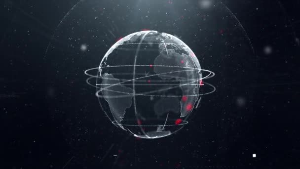 Hermosa red global de negocios que gira en el espacio sin fisuras. Animación Looped 3D de Esferas de Cuadrícula Abstracta con Cambio de Números y Texto. Concepto científico. 4k Ultra HD 3840x2160. - Metraje, vídeo