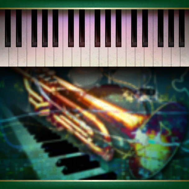 ピアノとトランペットの抽象的なグランジ背景 - ベクター画像