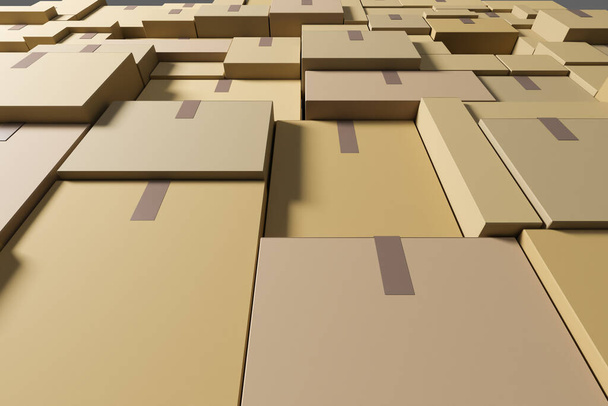 The warehouse contains cardboard boxes. Logistics and delivery concept. 3D rendering - Photo, Image