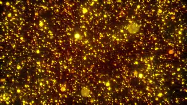 Glanzende glinsterende deeltjes, gegenereerd door de computer. 3d rendering mooie pailletten en sterren op een zwarte achtergrond. - Video