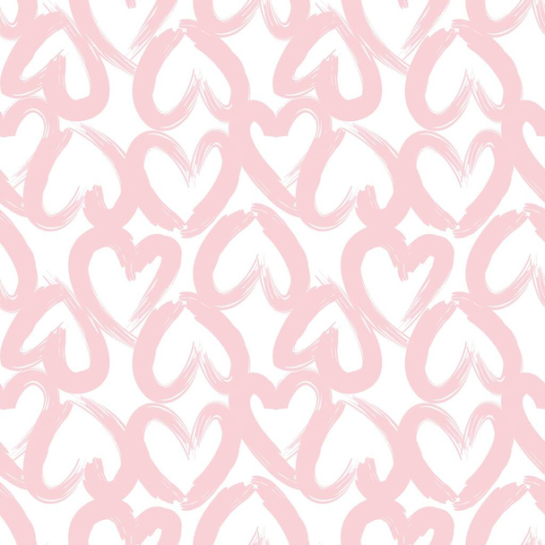Pink Heart shaped brush stroke seamless pattern background for fashion textiles, graphics - Вектор, зображення