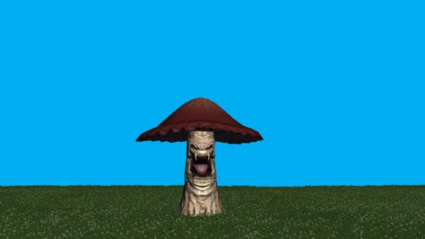 Angry brown mushroom appears and dies - blue screen - Footage, Video