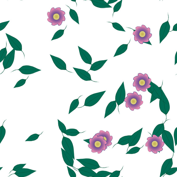 abstract flowers with green leaves seamless pattern, vector illustration - Vector, Imagen