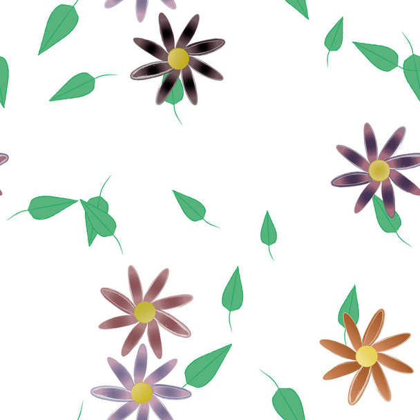 Yeşil yapraklı soyut çiçekler pürüzsüz desen, vektör çizimi - Vektör, Görsel