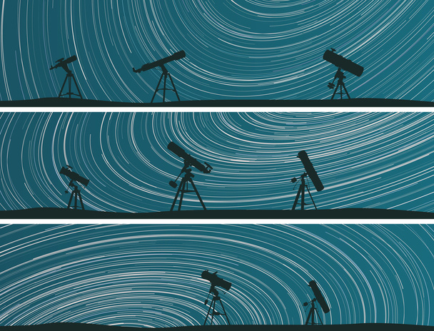 Горизонтальні банери зірок сліди кіл на небі з телескопом
 - Вектор, зображення
