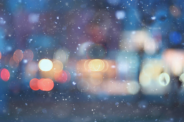 abstract snow blurred background city lights, winter holiday new year - Zdjęcie, obraz