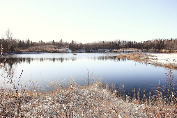 freezing river november december, seasonal landscape in nature winter - Фото, изображение