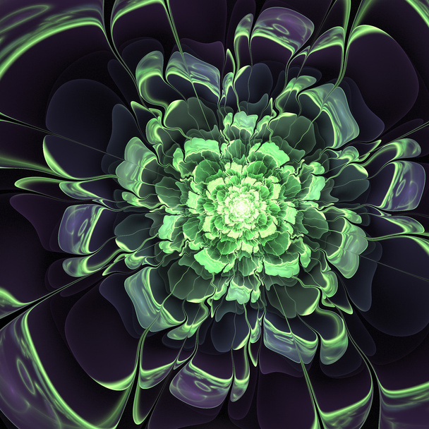 Glossy green fractal flower, digital artwork for creative graphic design - Photo, Image