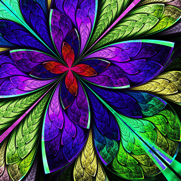 Hermosa flor fractal multicolor en estilo vidriera
 - Foto, Imagen