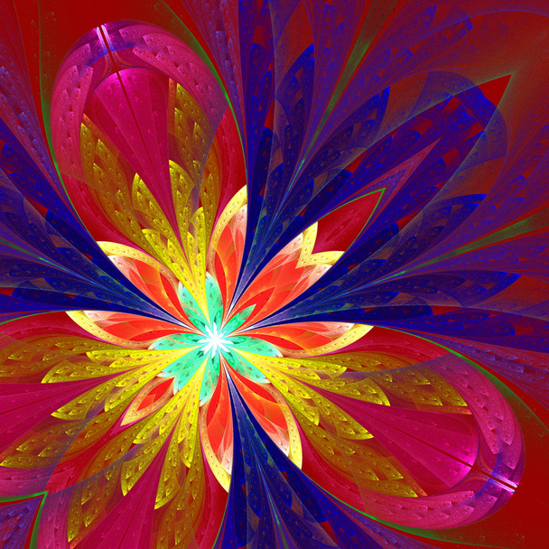 Multicolor hermosa flor fractal en azul, oro y púrpura. Co
 - Foto, Imagen