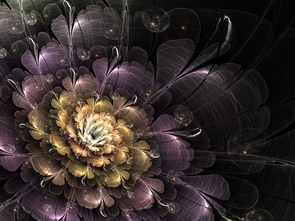 Gold und violette dunkle fraktale Blume, digitale Kunstwerke für kreatives Grafikdesign - Foto, Bild