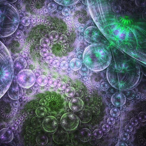 Purple and green fractal swirls, digital artwork for creative graphic design - Photo, Image