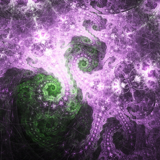 błyszczący fioletowy i zielony fraktal spirale, cyfrowych dzieł sztuki na kreatywne projektowanie graficzne - Zdjęcie, obraz