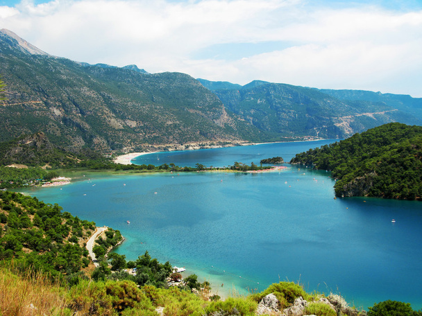 Panorama z modré laguny a pláže oludeniz Turecko - Fotografie, Obrázek