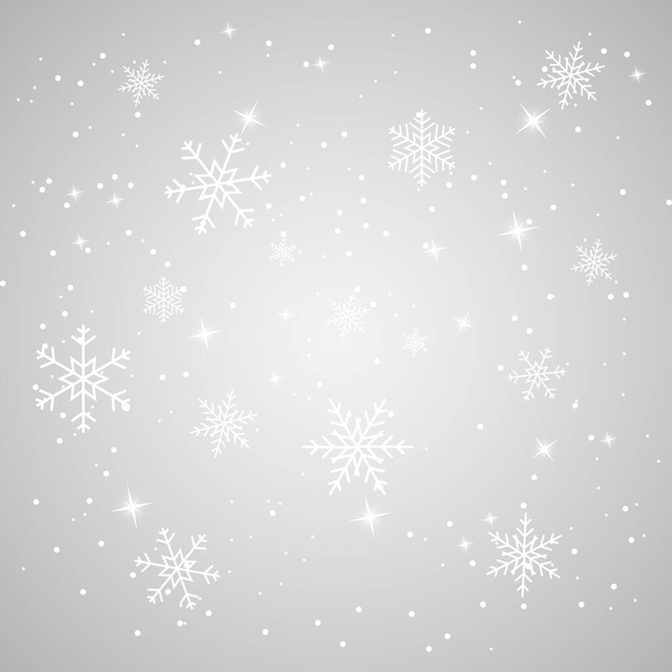 Nieve cayendo con copos de nieve y estrellas. Fondo de Navidad. Fondo de invierno. Ilustración de Navidad. Ilustración vectorial - Vector, Imagen
