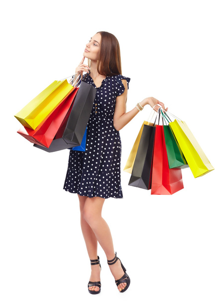 Woman with colorful shopping bags - Фото, зображення