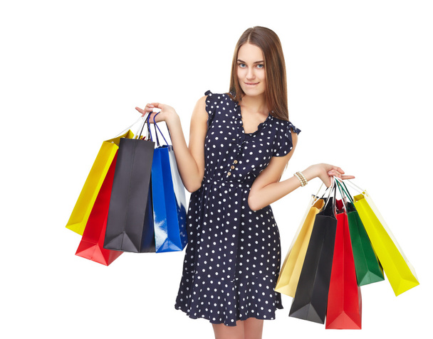 Woman with colorful shopping bags - Foto, Bild