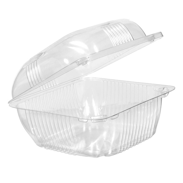 Reusable plastic transparent box for takeaway, picnic or store food isolated on white - Photo, Image