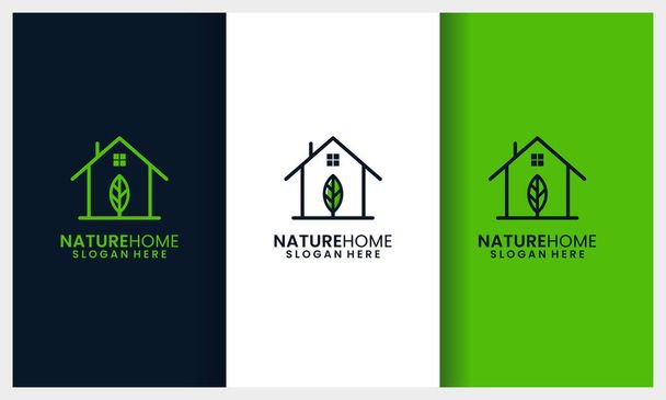 set di Natura home logo modello di design con linea di foglia concetto di arte - Vettoriali, immagini