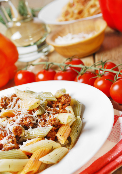 Pasta bolognese on the wooden table - Photo, Image