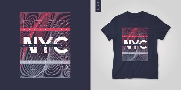 New York City. T-shirt geometric vector design, poster, print, template - Vetor, Imagem