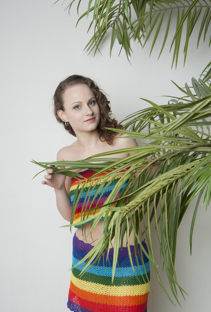 girl under a palm leaves - Photo, image