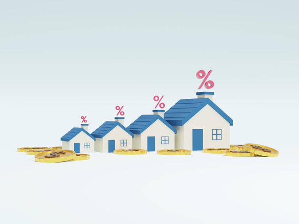 Stapel munt met procent symbool, 3D van de rente financiële en hypotheekrente concept. - Foto, afbeelding