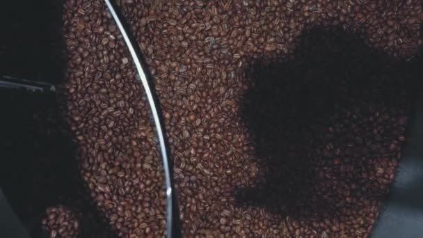 slow motion of roasted coffee beans in machine - Footage, Video