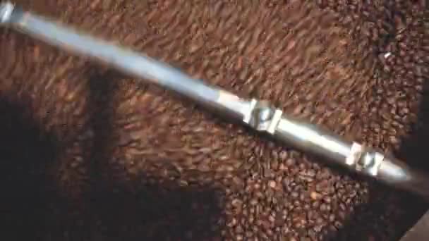 vista superior de grãos de café torrados na máquina - Filmagem, Vídeo