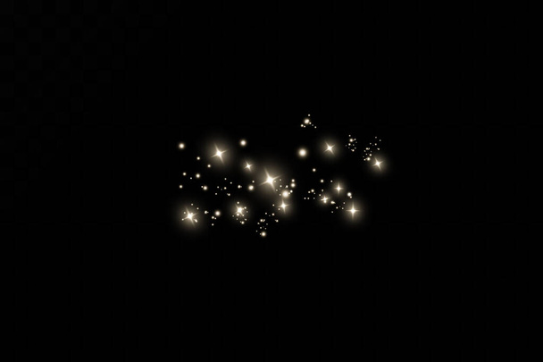 Noel ışığı etkisi. Parıldayan sihirli toz parçacıkları. Toz kıvılcımları ve altın yıldızlar özel ışıkla parlıyor.. - Vektör, Görsel