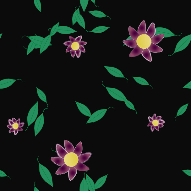 abstracte bloemen met groene bladeren naadloos patroon, vector illustratie - Vector, afbeelding