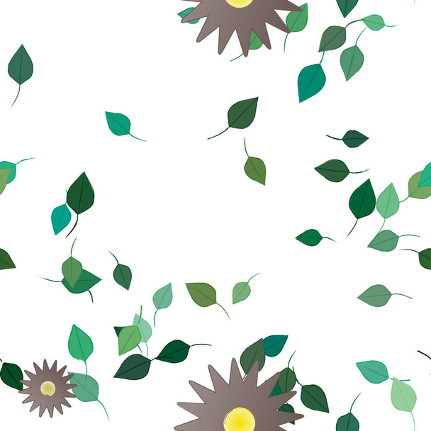 абстрактні квіти з зеленим листям безшовний візерунок, Векторні ілюстрації
 - Вектор, зображення